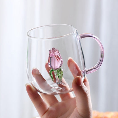 Copo de Vidro INS Copo Térmico Resistente ao Calor Transparente para Suco Leite Café Design Único Copo de Vidro Rosa 3D Copos de Água Utensílios de Bar