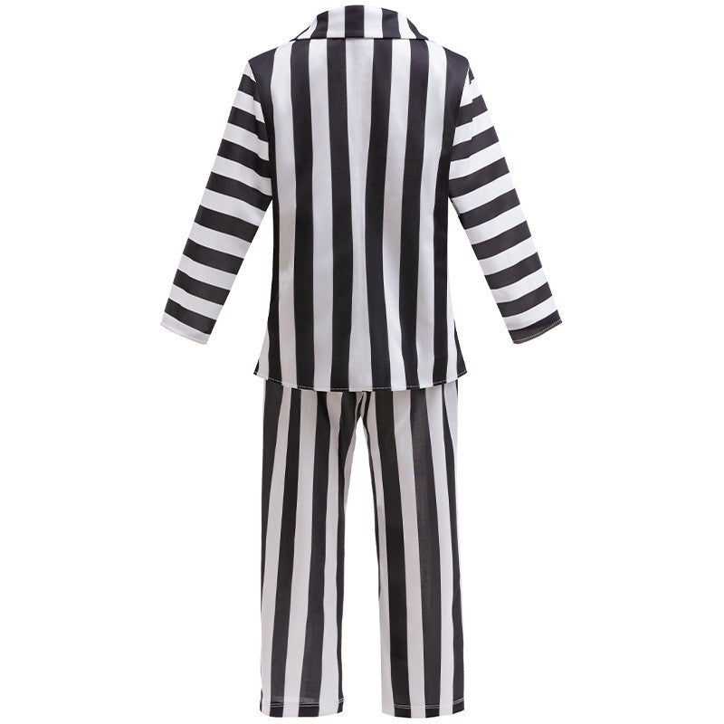 2025 New Halloween Cosplay Costume Black Society Master Stripe Cosplay Suit Set Performance Dress Classic Stripe Two Piece Set