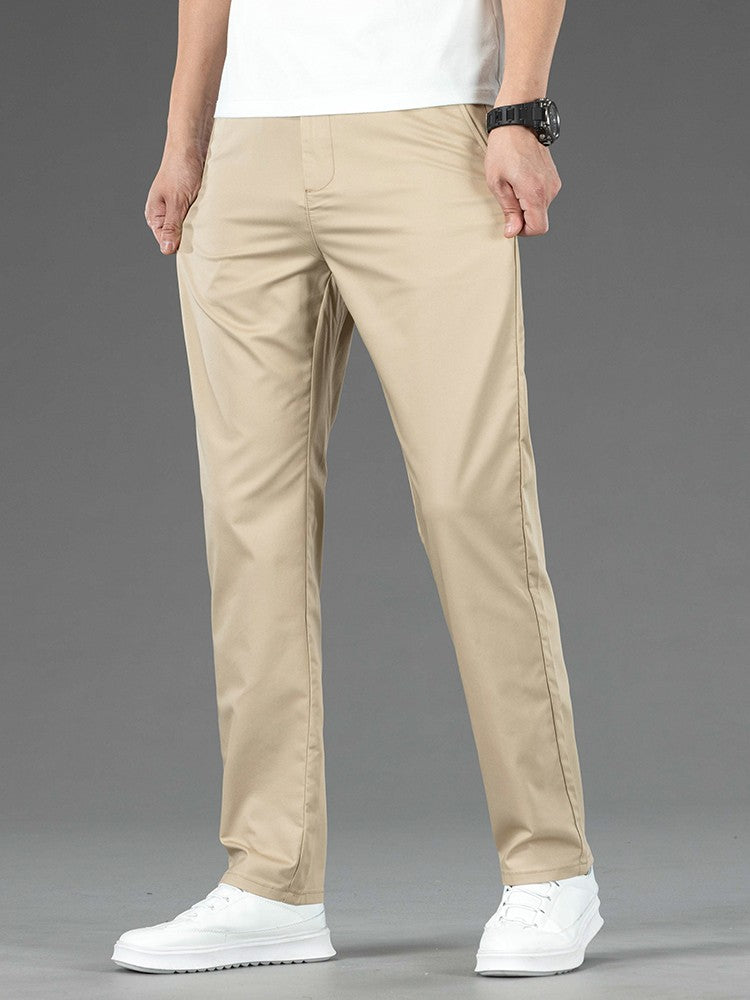 Spring Summer New Men's Casual Pants Thin Mulberry Silk Soft Business Casual Trousers Slim Straight Elastic Suit Pants Male