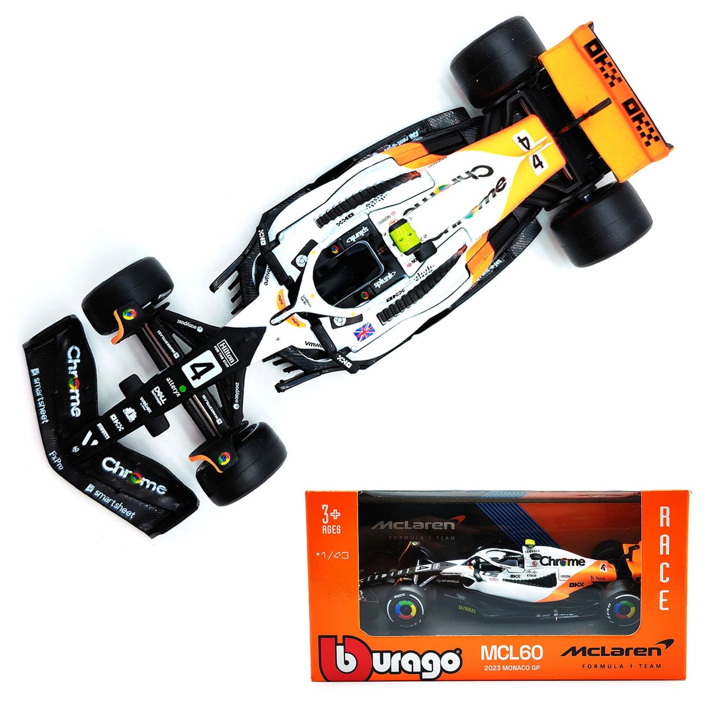 Bburago 1:43 2024 F1 Mclaren MCL38 Grande Prêmio de Mônaco Carro de Liga Miniatura Modelo Diecast #4 Lando Norris #81 Oscar Piastri Brinquedo