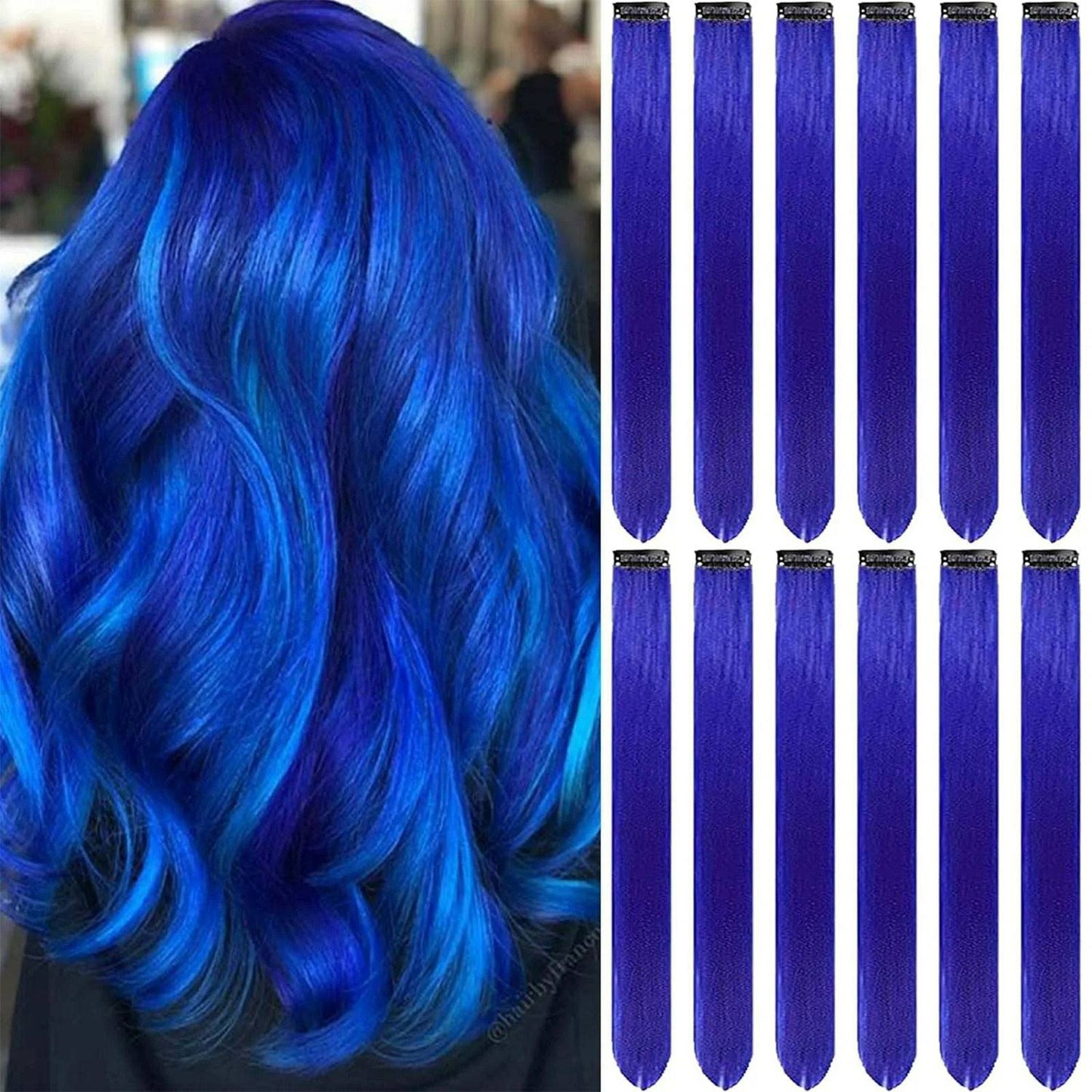 Clip in Hair Extensions Colored Party Highlights 22 inches 6pcs/pack Multi-colors Straight Hair Synthetic Hairpieces Royal Blue
