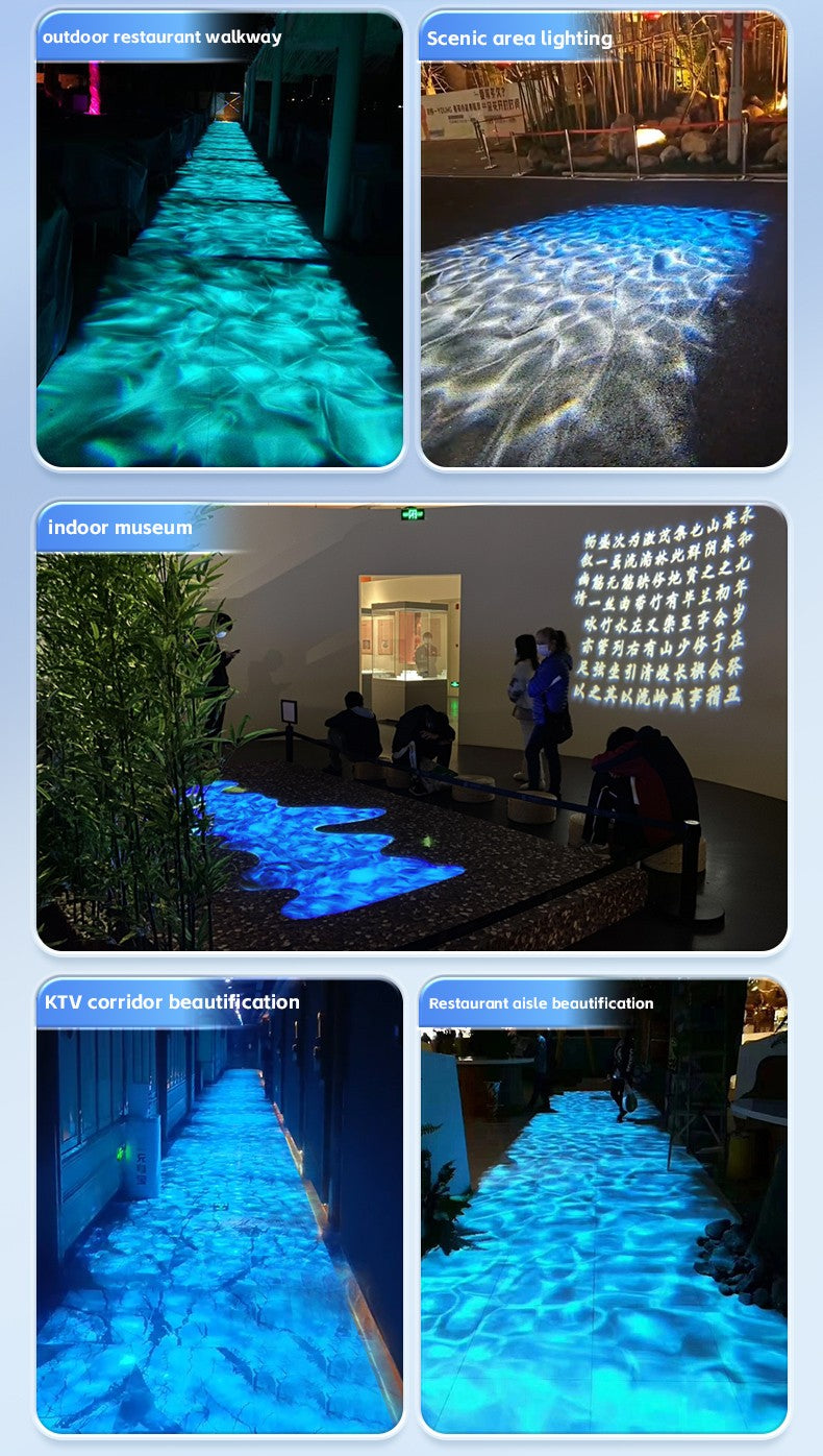 Square Water Ripple Projector Dynamic Water Ripple Logo Indoor Ground Corridor Outdoor Atmosphere Lighting Waterproof Projection