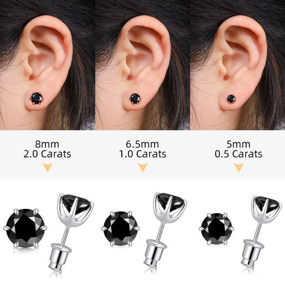 0.5-2ct Black Moissanite Stud Earrings for Women/Men S925 Sterling Silver Diamond Round Cut Black Earrings Wedding Fine Jewelry