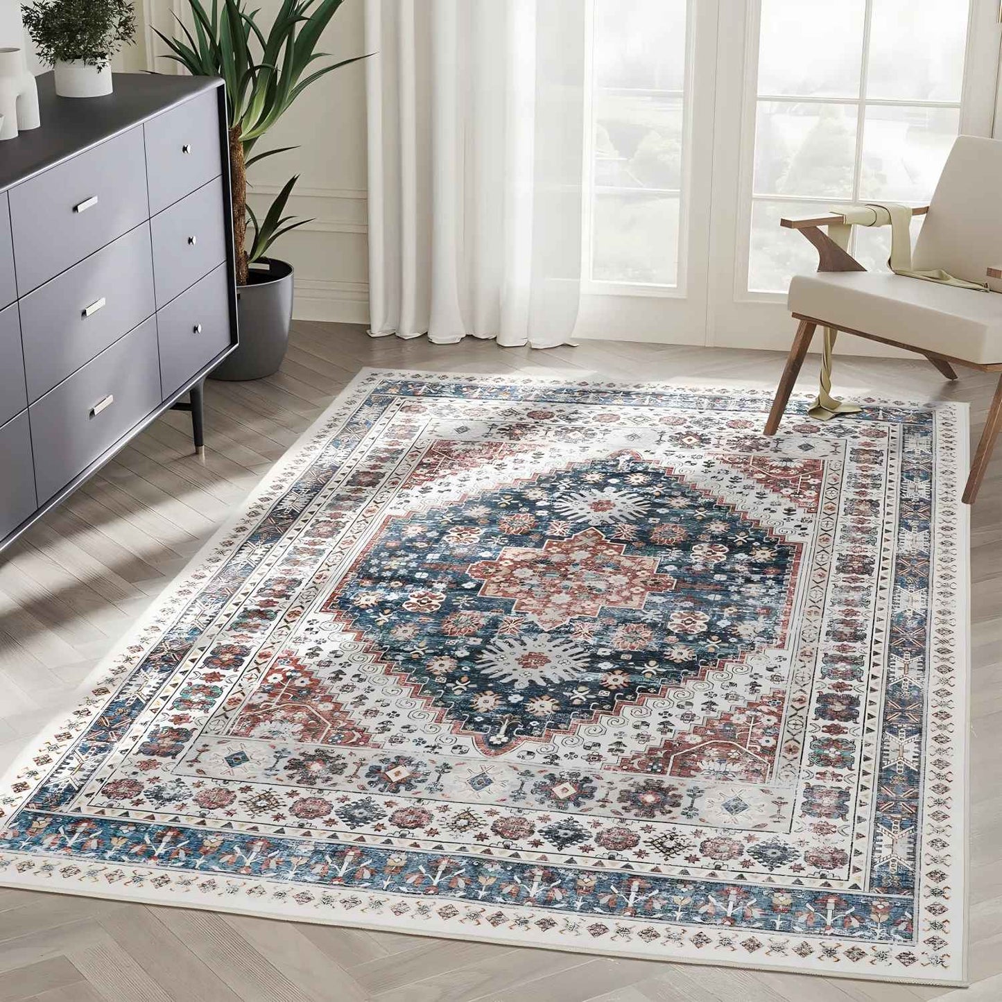 VIKAMA British Retro Carpet-Soft,Skin-Friendly,Anti-Slip,Non-Detachable,Dirt-Resistant,Machine-Washable Living And Bedroom Decor