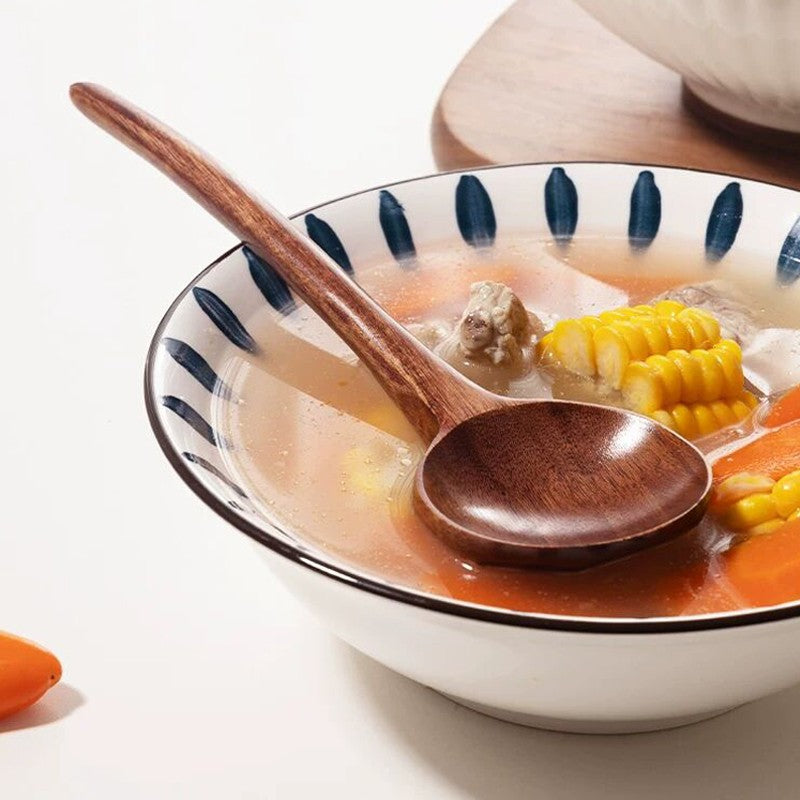 Colher de Madeira para Ramen Sopa Colher Grande Cabo Longo para Servir Misturar Cozinhar Concha de Madeira Utensílios de Cozinha Talheres de Restaurante