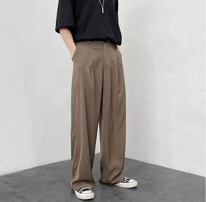 Trousers For Men Brown Fluid Draped Baggy Stylish Tailoring Summer 2025 Man Suits Pants Clothing Premium Thin Casual Up