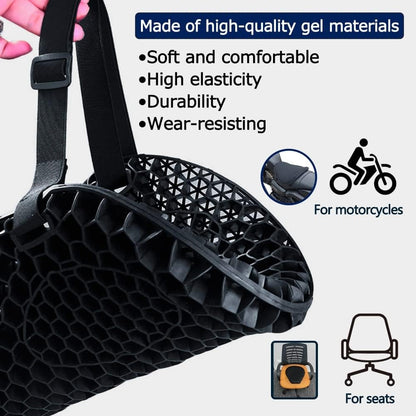 Almofada de assento de motocicleta com absorção de choque, descompressão em gel colmeia 3D, almofada de assento de motocicleta universal confortável