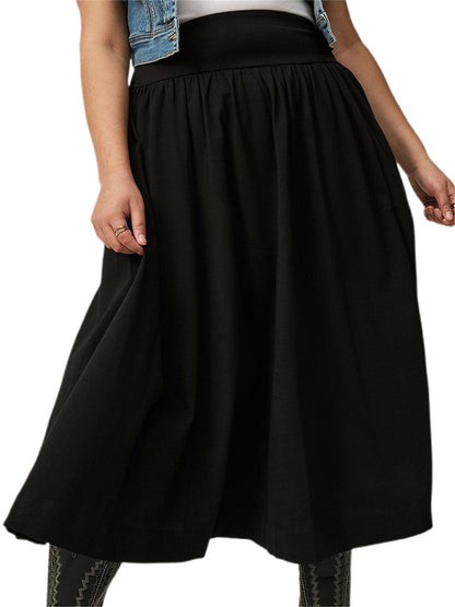 Women s Maxi Skirt Stylish High Waist A-Line Pleated Solid Color Long Skirt for Chic Everyday Wear
