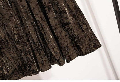 Plus Size Plus Size Women's Velvet Pleated A- Line Midi Skirt Autumn Winter Slimming Half-length Versatile Fashionable Commut...