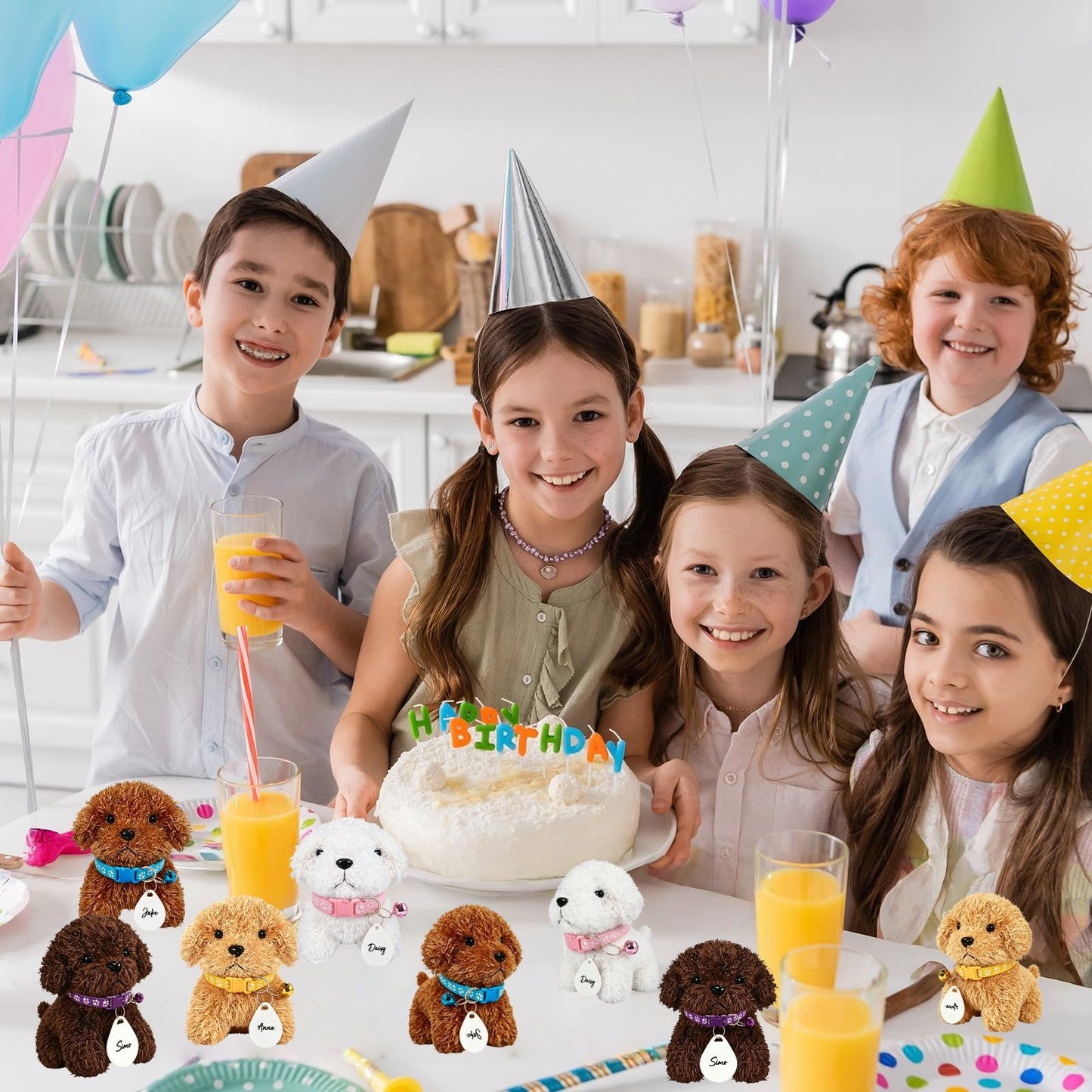 8-24Set Adopt a Puppy Party Favors Teddy Dog Bulk Adjustable Dog Collars with ID Card for Kids Toys Graduation Birthday Gifts