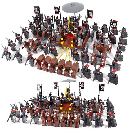 MOC Império Romano Exército Espartano Soldado Medieval Carruagem Blocos de Montar Tijolos Brinquedos de Capacete de Guerra Militar Antiga Para Crianças