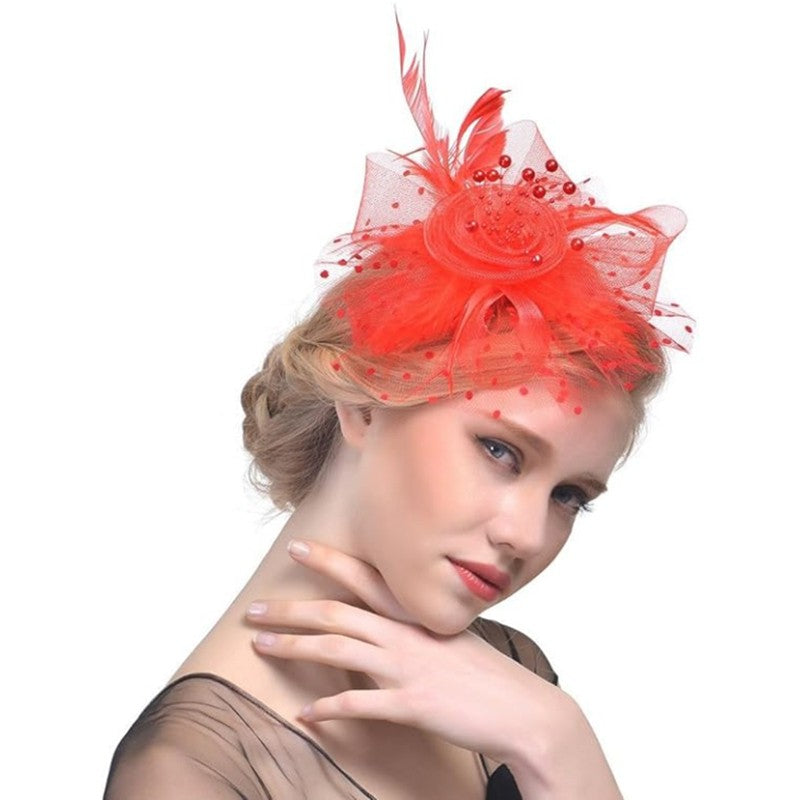 New 12 Color Net and Feather Fascinator Hat Headband Alice Headband Clip Mesh Flower Wedding Cocktail Hair Accessories Tea Party