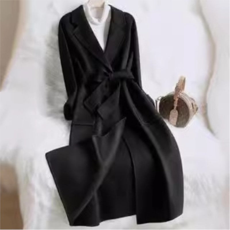 Novo estilo de casaco feminino de lã bege slim fit para outono e inverno, moda japonesa e coreana