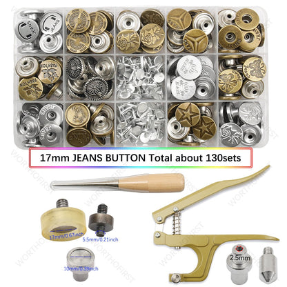120Sets Jeans Buttons Shank Button with Pliers Sewing-Free Change Waist Size Buttons for Jeans Coat Sewing Accseeories