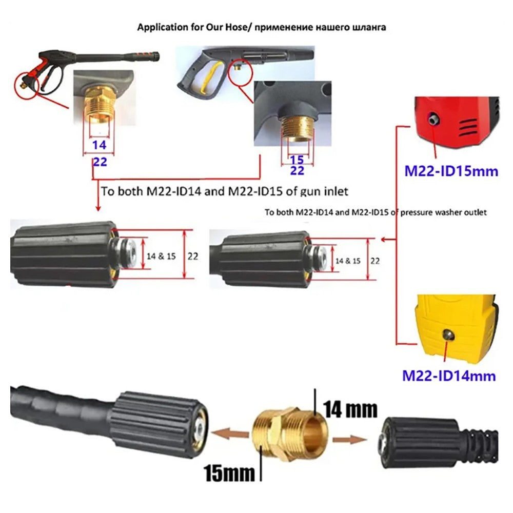Mangueira Extensora de Água para Lavadora de Alta Pressão, de Comprimento Personalizável, M22-PIN14mm 15mm para Pistola de Lavagem de Carros de Alta Pressão