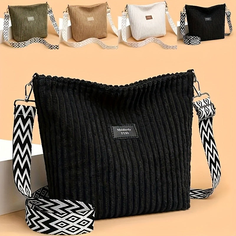 Women's Corduroy Shoulder Bags Large Capacity Solid Color Handbags Daily Commuting Crossbody Bags