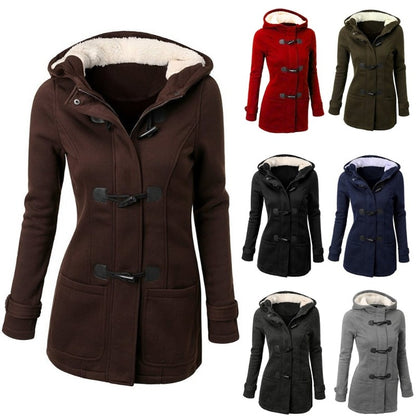 Womens Winter Hooded Cardigans Hooded Horn Button Jackets Fleece Coat Outerwear Dropship