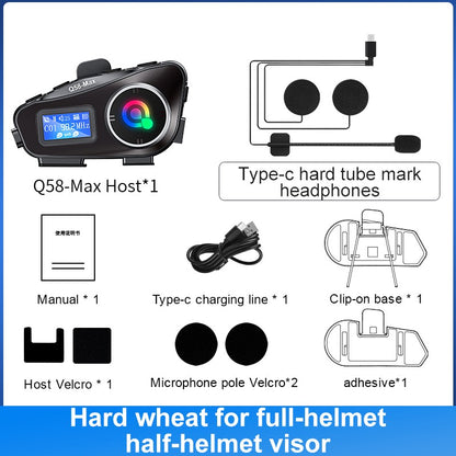 Capacete de motocicleta Q58 Max Bluetooth Intercom IP65 à prova d'água Distância de intercomunicação de 500 metros Compartilhamento de música mista em várias cenas