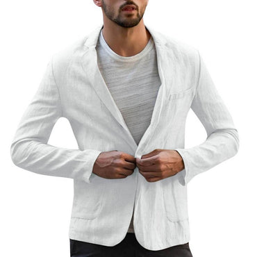 Cotton Linen Slim For Men Solid Color Long Sleeve Pockets Summer Coat Thin Male Casual Jacket Business Men Blazer