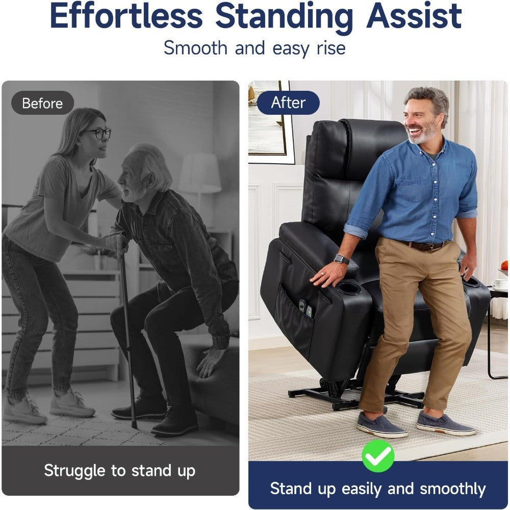 Lift Recliner Chair for Elderly with Massage & Heat, 160° Adjustable PU Leather Electric Recliner with Remote, Cup Holders