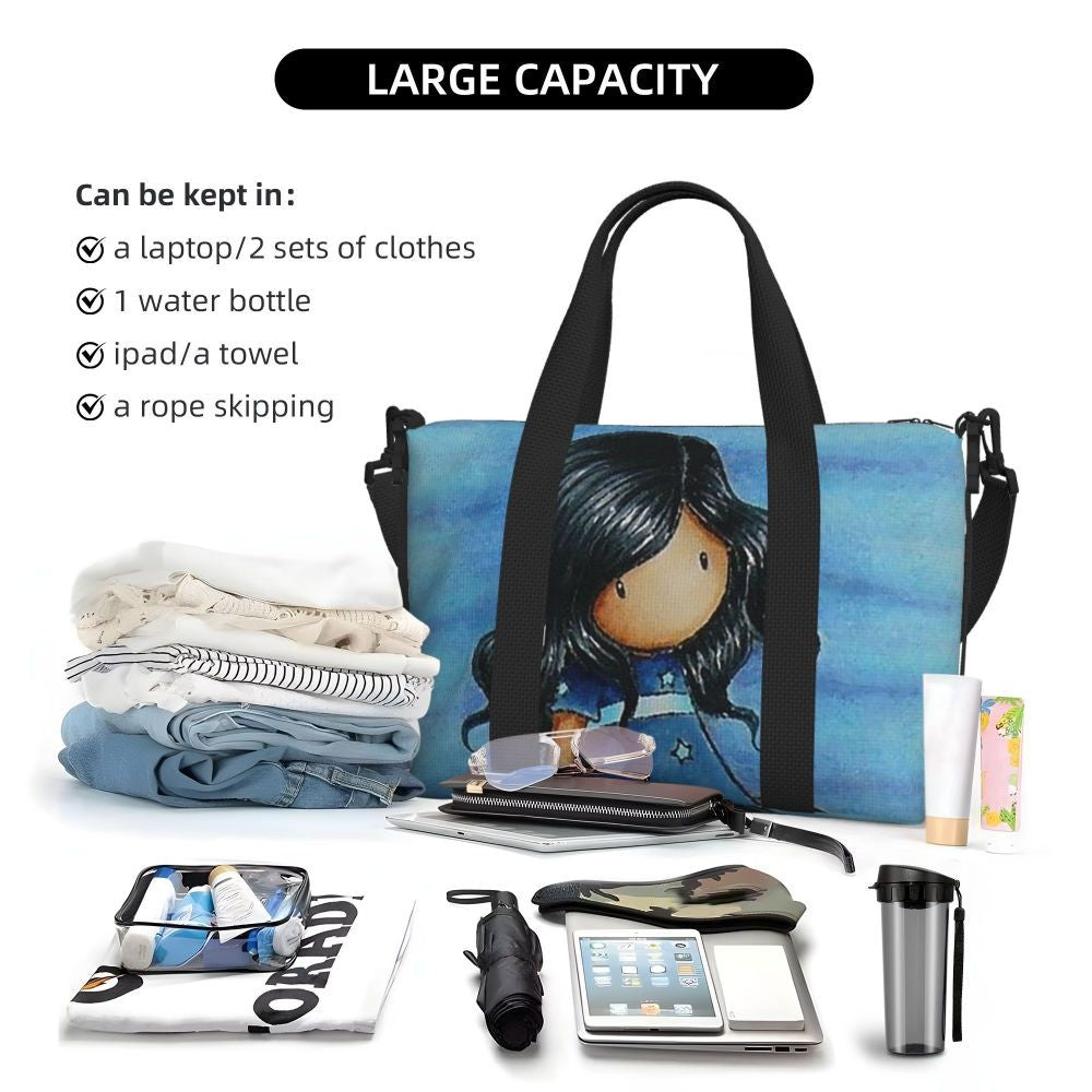 Custom Santoro Gorjuss Beach Travel Bag Large Capacity Tote Bags for Gym Yoga Women Shopping Duffle Shoulder Bag