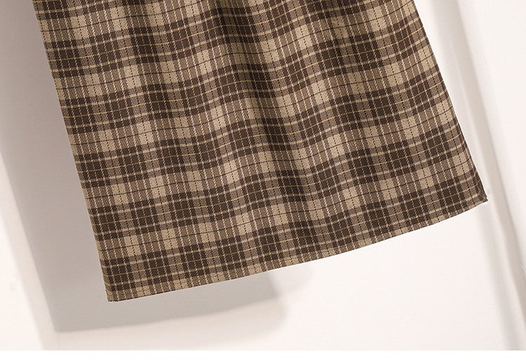 Plus Size Skirt Women 2024 Autumn Winter High Elastic Waist A Line Gray Or Khaki Plaid Skirt Korean Casual Long Skirts Womens