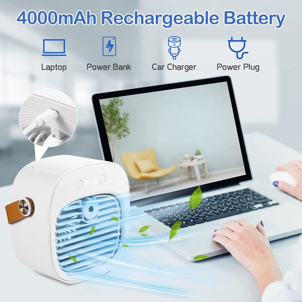 Ar Condicionado Portátil Recarregável Mini Ventilador de Ar Condicionado Pessoal Sem Fio para Quarto e Camping