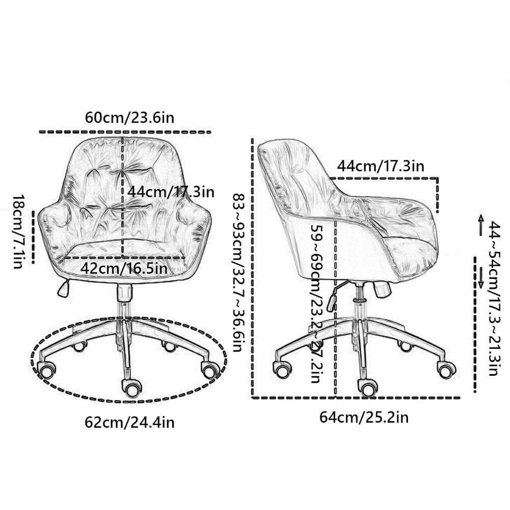 Leather Office Chair, Mid Century Desk Chair with Wheels and Ergonomic Armrests, Adjustable Height Swivel Rolling Task Chair,