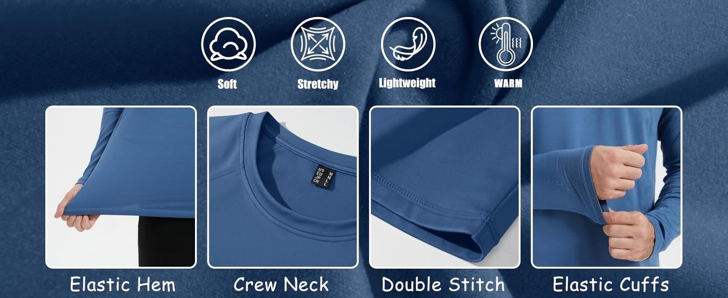 TACVASEN Fleece Lined T-shirts Mens Thermal Long Sleeve T Shirts Winter Autumn Athletic Workout Base Layer Pullover Tops Male