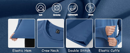 TACVASEN Fleece Lined T-shirts Mens Thermal Long Sleeve T Shirts Winter Autumn Athletic Workout Base Layer Pullover Tops Male