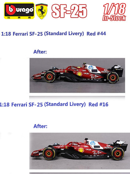 Novo 1:18 Bburago Ferrari 2025 F1 Sf-25 Hamilton #44 Leclerc #16 Liga Miniatura Die-Casting Modelo de Carro Presentes Brinquedos Personalizados Ornamento