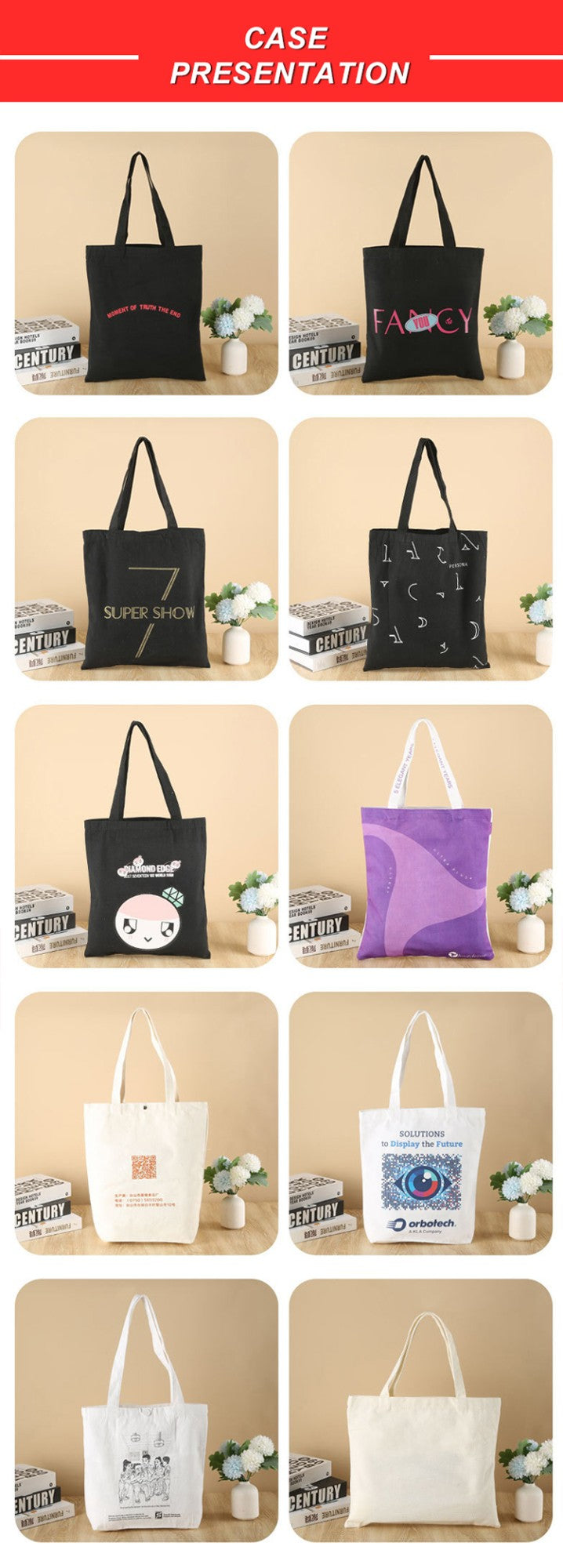 Wholesale Custom 50pcs/Lot Reusable Cotton Grocery Shopping Bags Printed logo High capacity Canvas Tote Bag