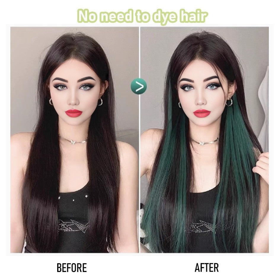 Apliques de cabelo liso sintético 50cm com 4 mechas coloridas, rabo de cavalo de clipe, perucas rosa/azul/roxa, perucas de Halloween/Natal