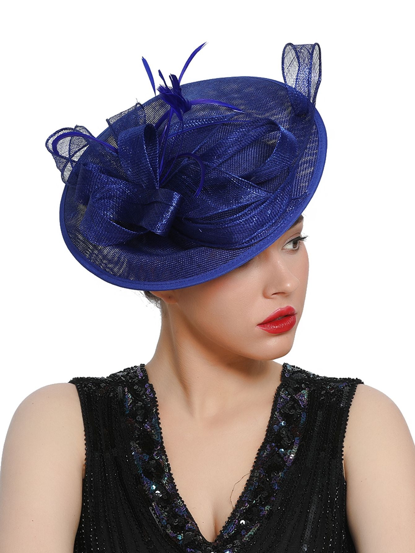 Grande Chapéu Fascinator Sinamay em Promoção Quente Chique Colorido Kentucky Derby Hat Chapéu de Chá com Flores Adorno de Cabeça Feminino Cartola Chapéu de Igreja