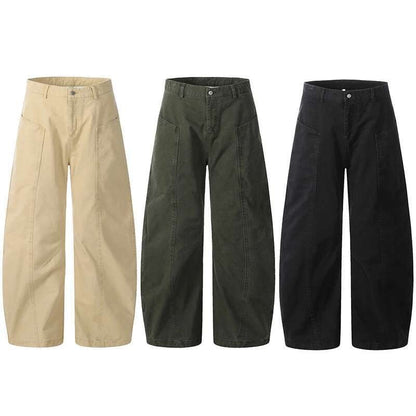 Calça Cargo Masculina de Verão, Nova, Cor Sólida, Lavada, com Corte em Curva, Calça Simples de Perna Larga, Solta, Masculina, Cleanfit, Parte de Baixo N6TY