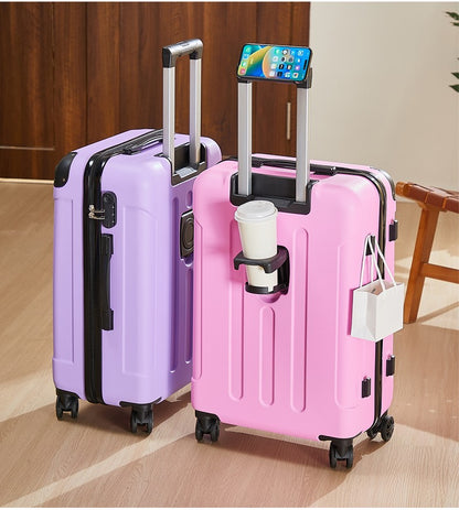 Mala de Viagem com Rodas de 20-28 Polegadas com Suporte para Copo e Celular – Companheira Essencial de Viagem para Segurança