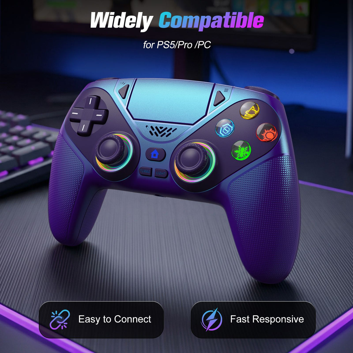 RGB Wireless Gamepad,For Playstation 5/PS5 Controller,With Turbo Dual Sense Vibrate Programming 3D Gaming Controller Console