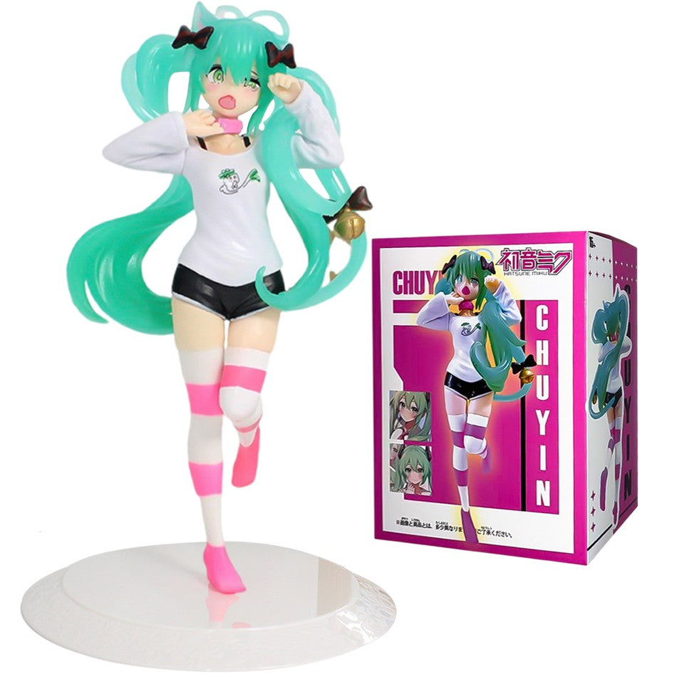 Anim Hatsune Miku Sitting Posture Figure Cat Ear Hatsune Model Desktop Decor Collectible Toy Gift for Fans Japanese Kawaii Otaku