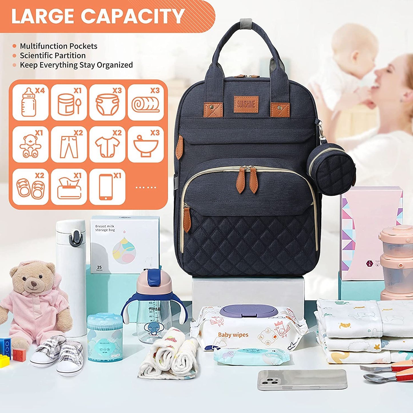 Mochila-berço 3 em 1 dobrável à prova d'água com USB para viagem e para troca de fraldas 3 tipos