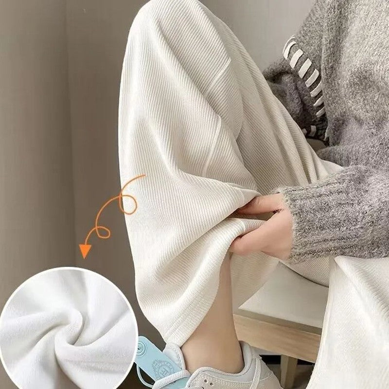 Winter Lady Korean Fashion High Waist Fleece Pants Women Slim Fit Straight Leg Plush Trousers Girls Snow Warm Casual Pants