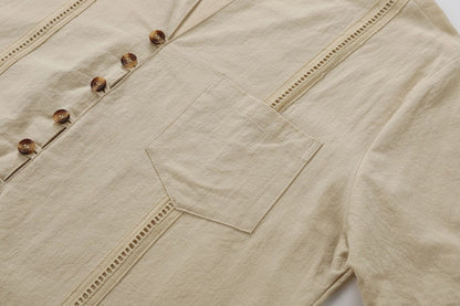 Men's Retro Cotton And Linen Set, Spring And Autumn Fashion Stand-up Collar Pocket Long Pants Long-sleeved Two-piece set