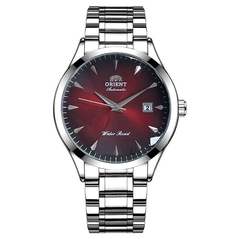 Orient Automático Masculino, Mostrador Preto, Pulseira de Aço Inoxidável, Relógio de Pulso Clássico de Negócios Resistente à Água com Exibição de Data