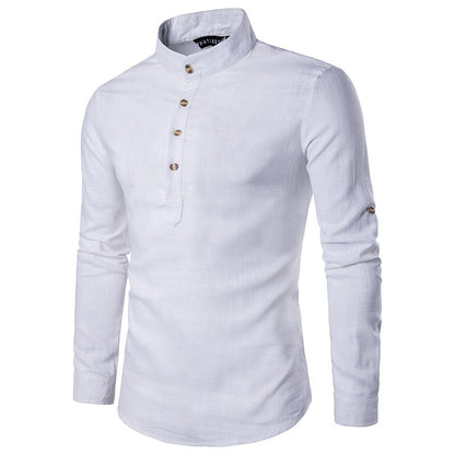 Euro Size Mens Linen Shirts Long Sleeve Button Down Solid Loose 2024 Spring Autumn Dress Henley Shirts Fashion Male Clothes