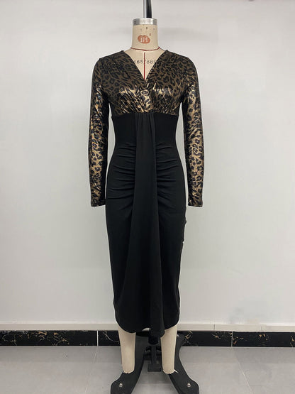 Women's Elegant Dress  Autumn And Winter New Slim And Sexy Royal Sister Style Spliced ??slit Fashion Dresses For Women Vestidos