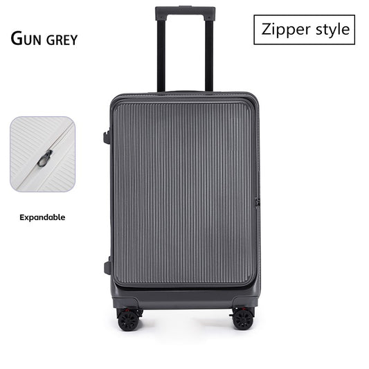Front-opening luggage with zippered flip cover, 2025 new model rolling suitcase travel bag