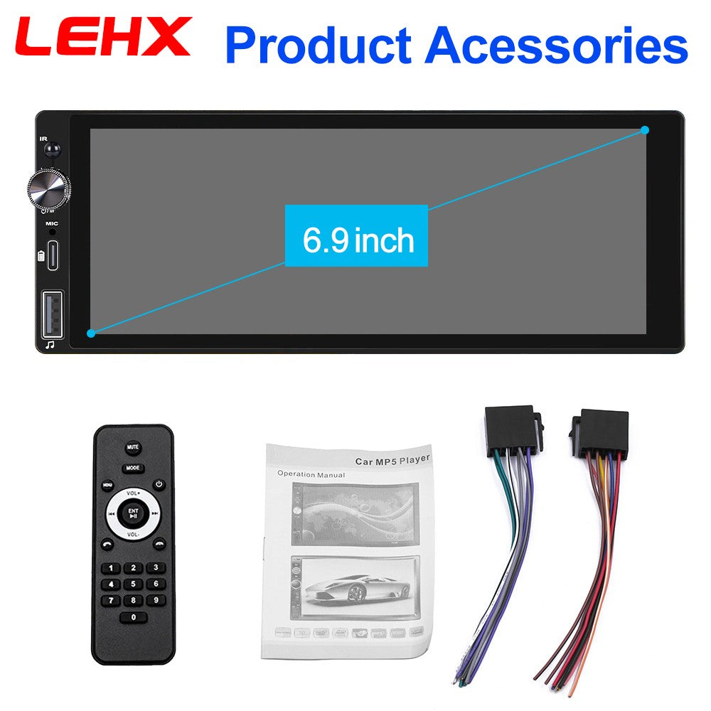 LEHX 1din 6.9 IPS Carplay Android Auto Car Radio Multimedia Single din Car Stereo MP3 MP5 Player Audio Headunit Touch Screen