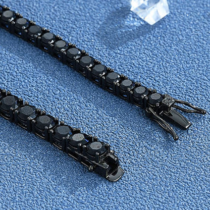 ?Pulseira Genuína de Tênis em Prata Esterlina S925 com Banho de Ródio Negro 3mm 4mm 5mm Moissanite Negra Joia Moderna Elegante para Mulheres?