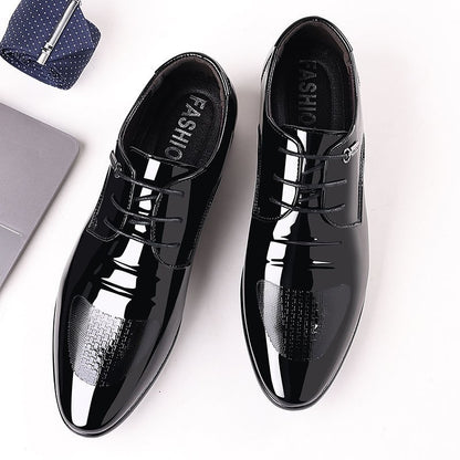 Sapatos Sociais Masculinos de Amarrar em Couro Envernizado Preto Bico Fino Estilo 2025 Preço Baixo Luxo Designer Escritório Terno 39 Masculino