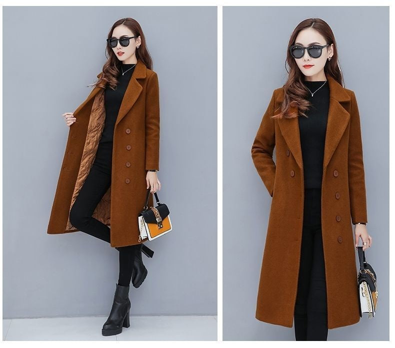 Medium-Length Women's Woolen Jacket Spring Autumn Winter Warm Simple Long Sleeve Overcoat Long Style For All Seasons