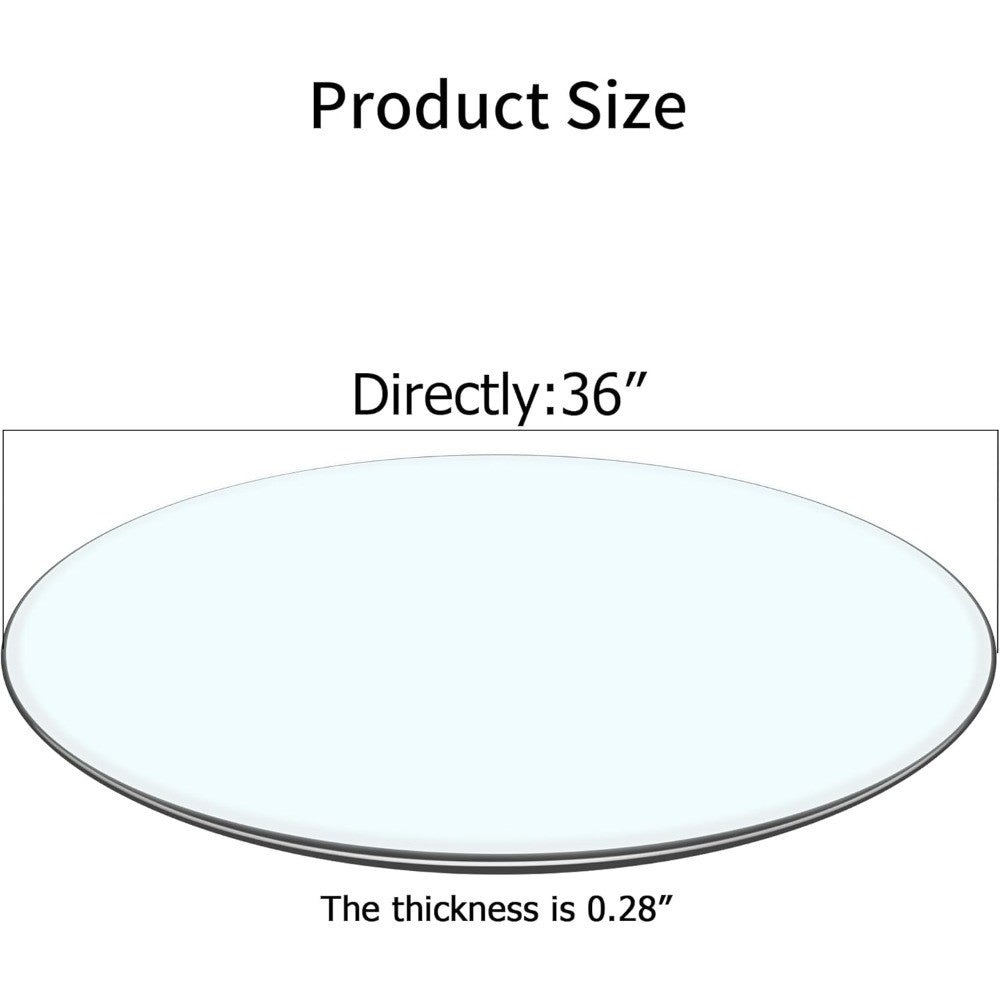 36 Inch Round Tempered Glass Table Top, 0.35 Inch Thick Clear Circular Tabletop with 6 Anti-Slip Rubber Rings, Replacement for D